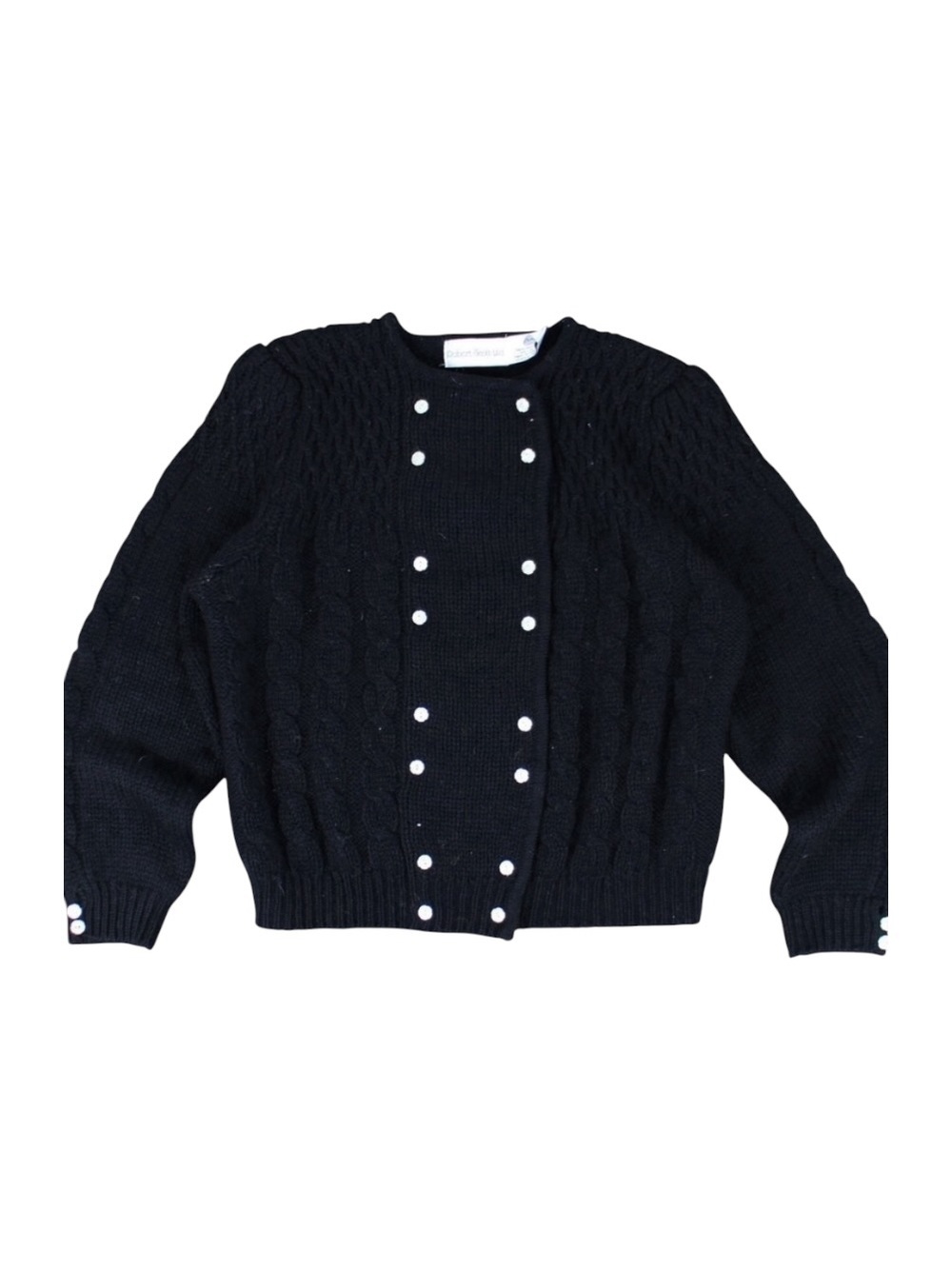 Robert‎ Scott Ltd Cable Knit Cardigan Black Pure Wool Button Front Women's 38